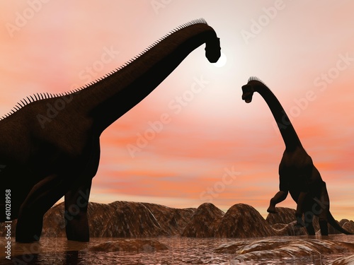 Brachiosaurus dinosaurs by sunset - 3D render © Elenarts