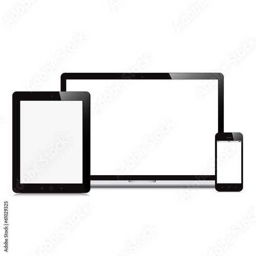 laptop smartphone and tablet on white background