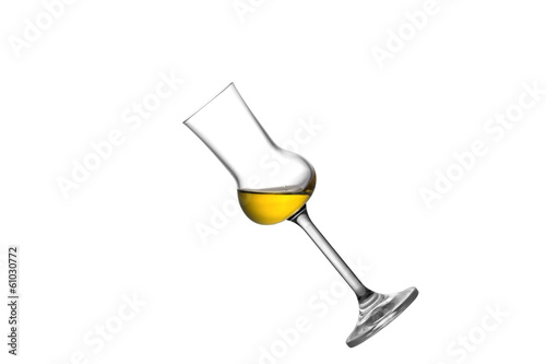 A tilted grappa glass