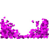 Frame of purple hearts on a white background