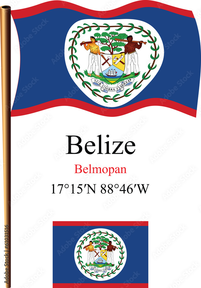 Naklejka premium belize wavy flag and coordinates