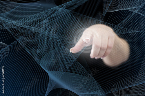 woman pushing a button - Stock Image