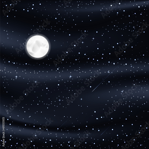 night sky with stars, moon, meteorites