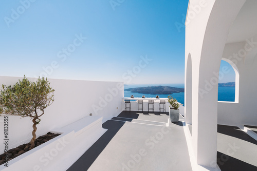 Modern Alley and Terrace in Santorini Greece © allard1