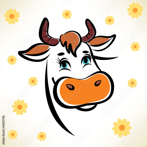 happy cow portrait, outlined vector symbol
