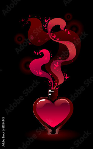 Glass bottle filled with a pink love potion