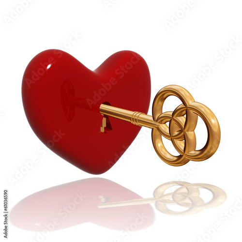 red heart with golden key