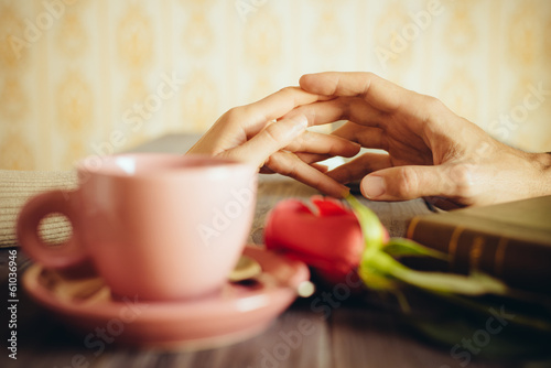 Romantic lovers dating on coffee shop