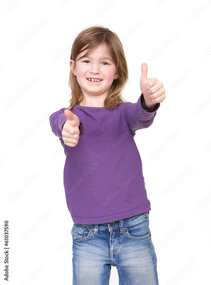 Young girl showing approval with thumbs up Young girl showing approval with thumbs up