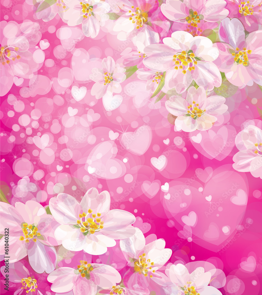 Vector pink background with hearts and flowers. Vector pink background with hearts and flowers.
