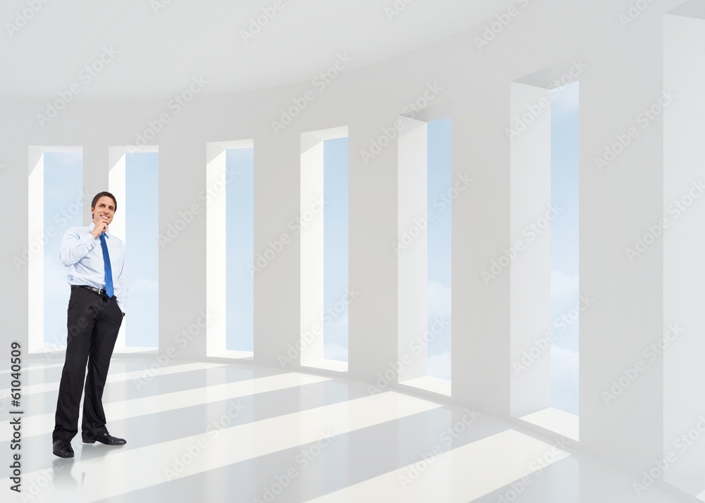 Composite image of thinking businessman touching chin Composite image of thinking businessman touching chin