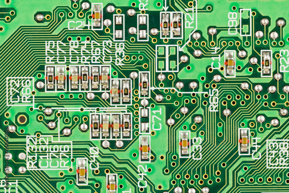 Printed circuit board conductors and resistors. Printed circuit board conductors and resistors.