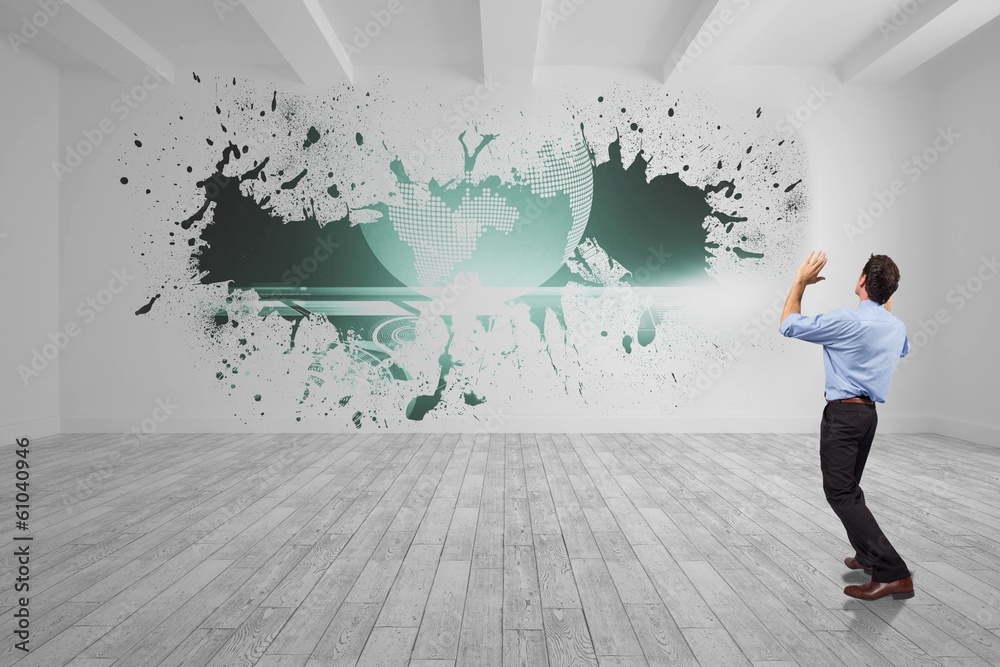 Composite image of businessman posing with arms up Composite image of businessman posing with arms up