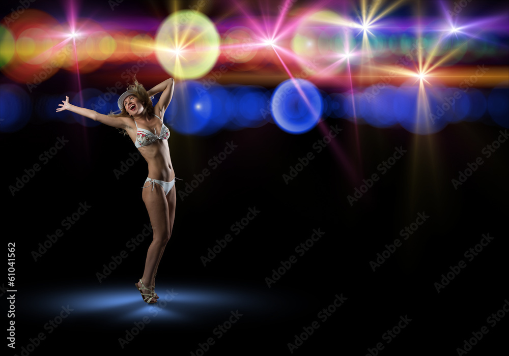 woman in bikini and hat dancing woman in bikini and hat dancing