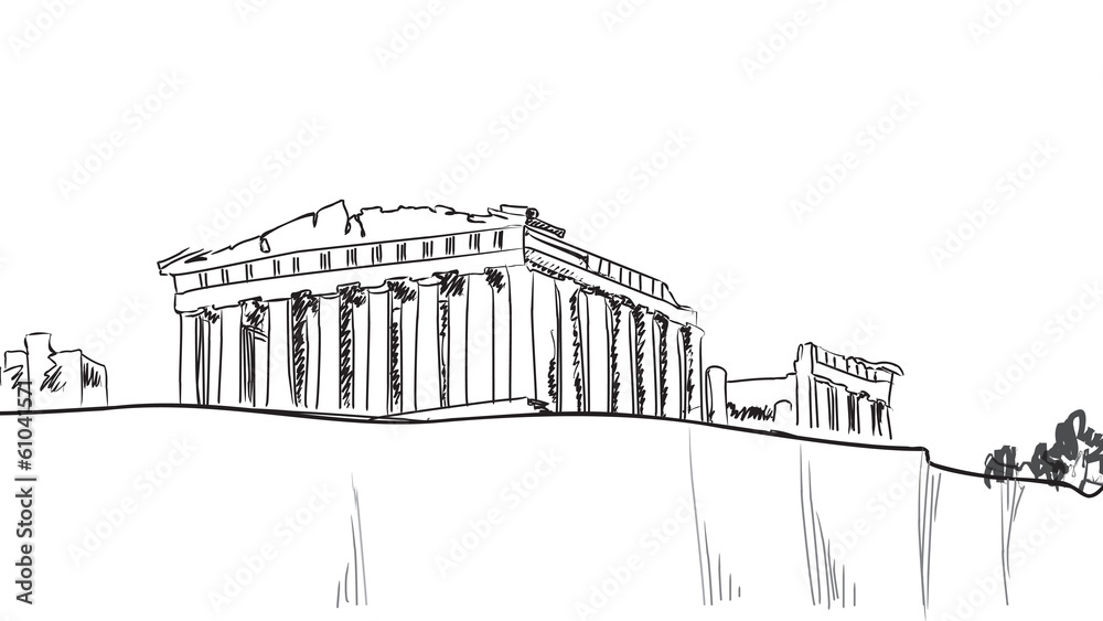 Acropolis Hill in Athens. Hand drawn landmark - ancient greece