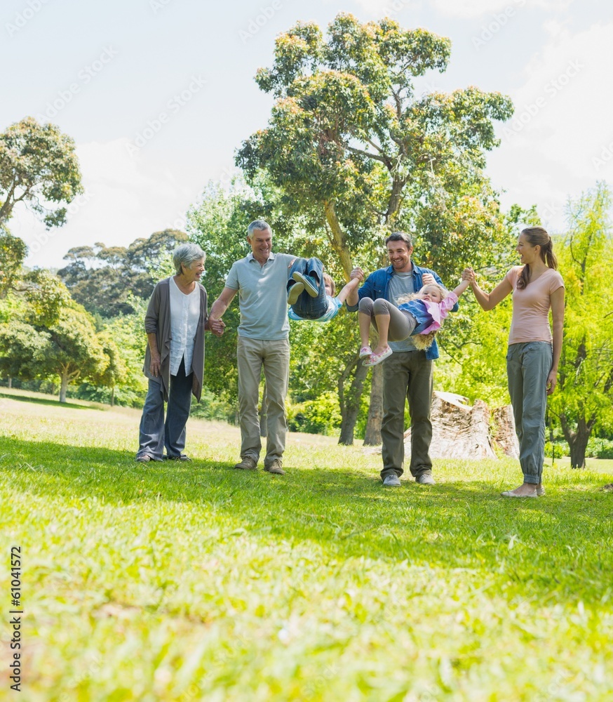 Fototapeta premium Happy extended family walking in park
