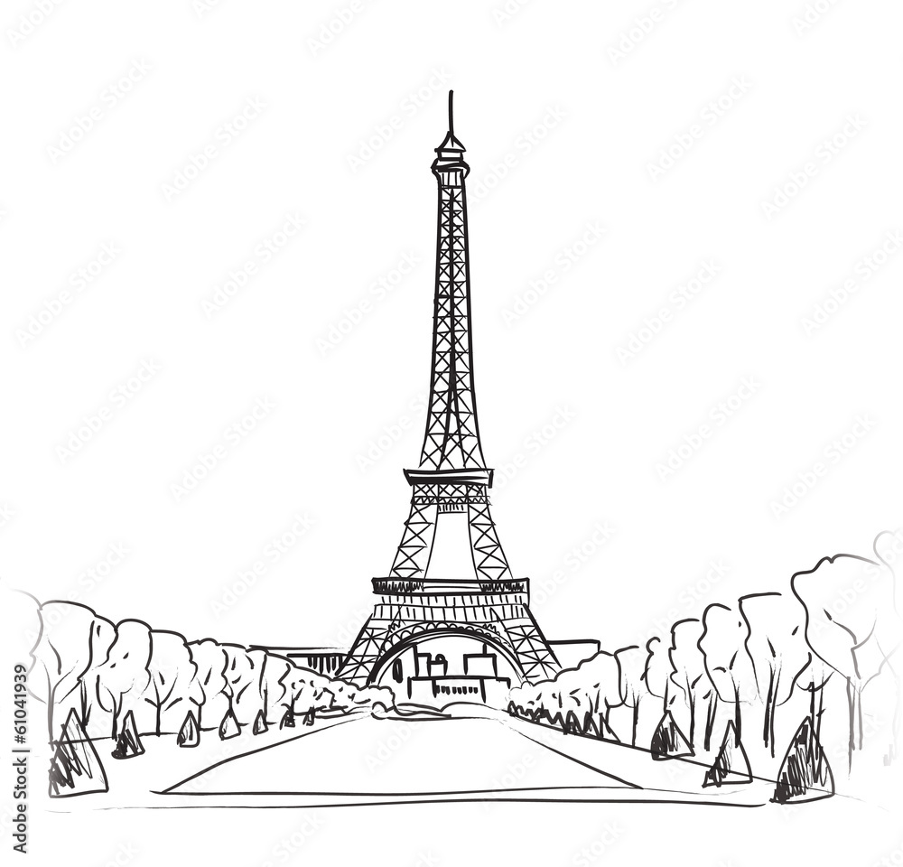 Paris eiffel tower. Paris symbol hand drawn landmark.