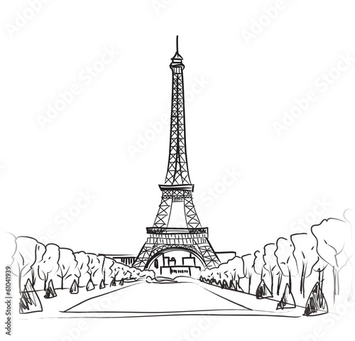 Fototapeta Naklejka Na Ścianę i Meble -  Paris eiffel tower. Paris symbol hand drawn landmark.