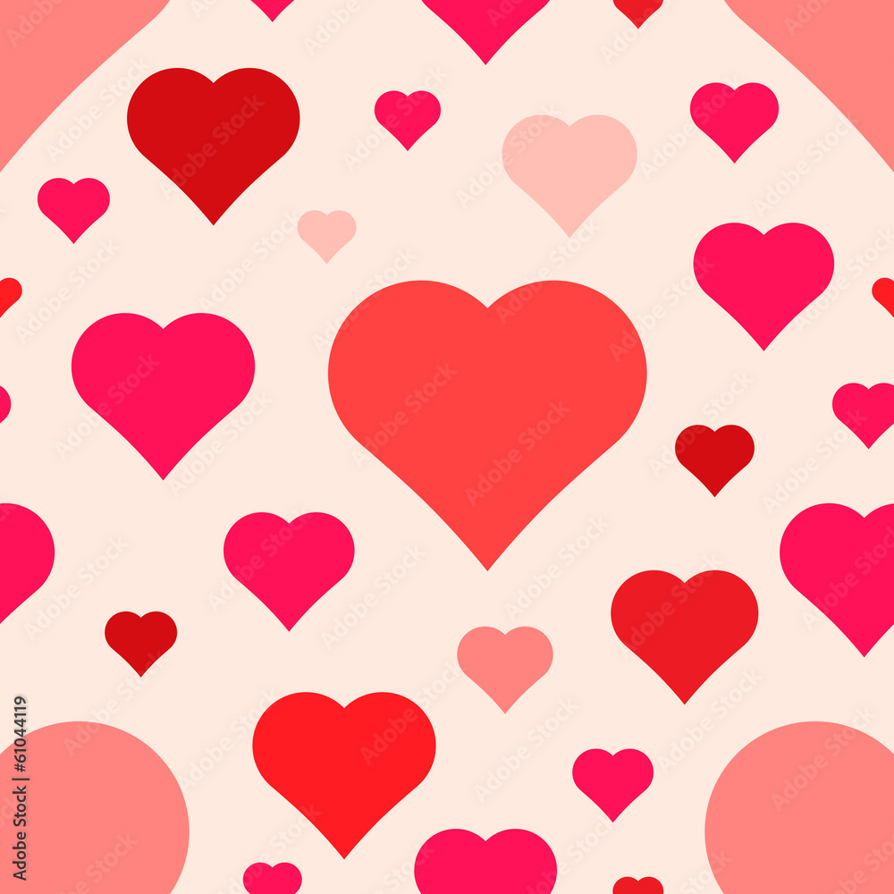abstract seamless flat colors hearts pattern on cream background