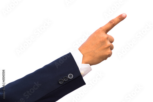 isolated hand pointing to something with clipping path