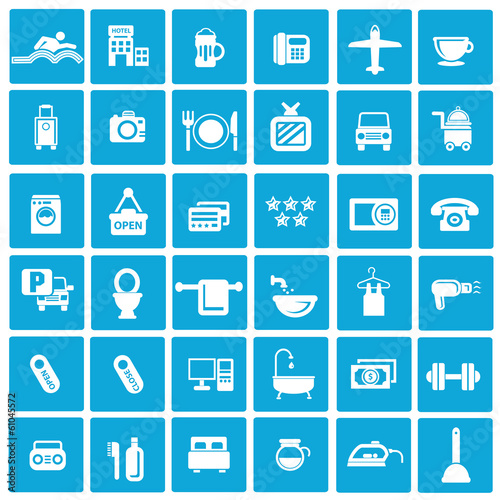 Hotel icons,Blue background version,vector
