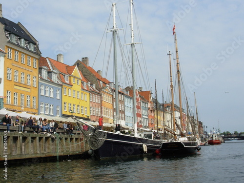 Historic boats moored along Nyhavn Quayside, Copenhagen