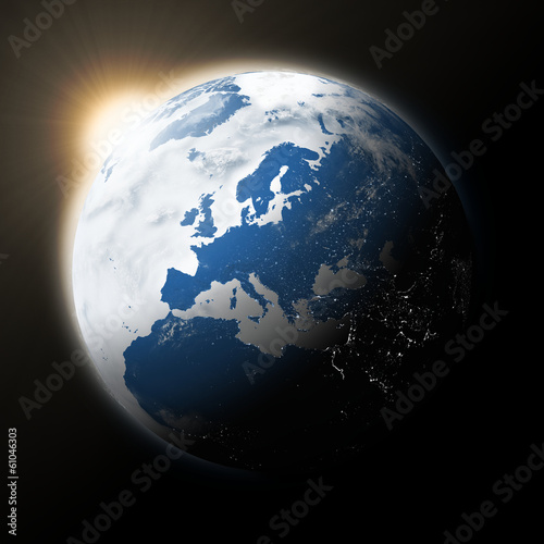 Sun over Europe on planet Earth