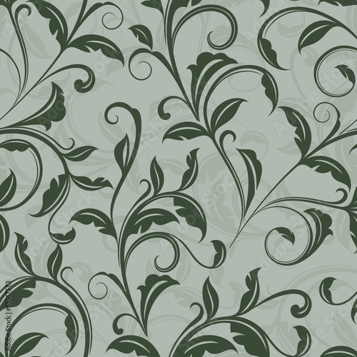 Seamless green leaves floral wallpaper pattern.