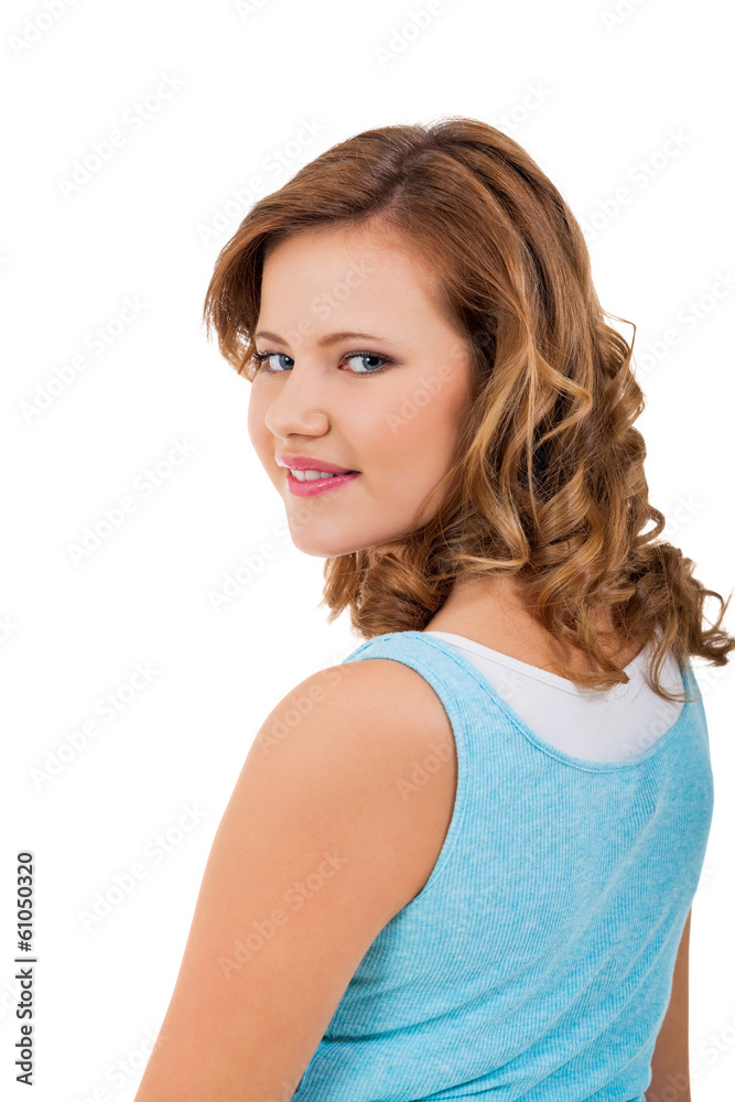 Blondes Mädchen Teenager mit blauen augen und blauem shirt Blondes Mädchen Teenager mit blauen augen und blauem shirt