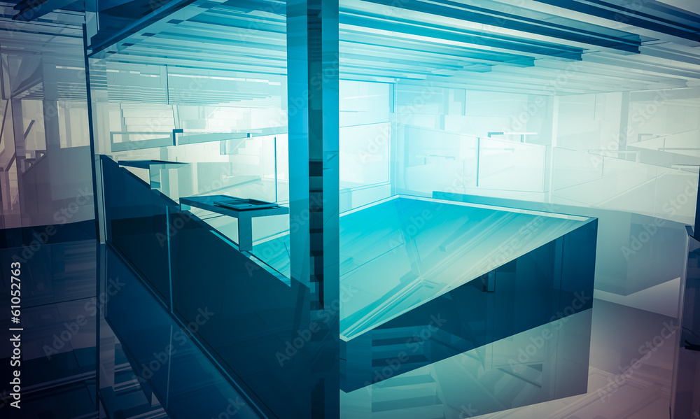 Fototapeta premium Empty office with columns and large windows, Indoor building. bu