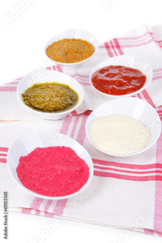 Various sauces on table close-up