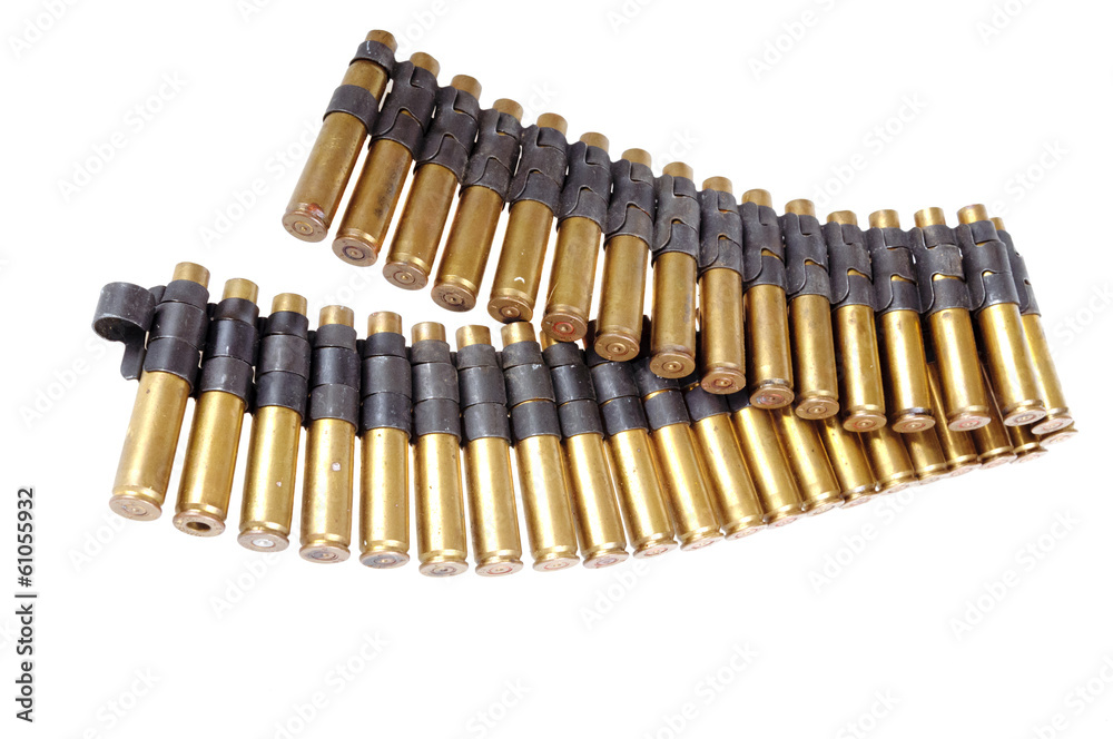 Machine gun ammunition belt isolated on white Machine gun ammunition belt isolated on white