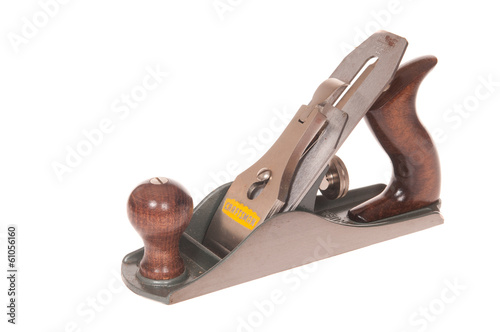 a close up of a wood plane isolated on white background