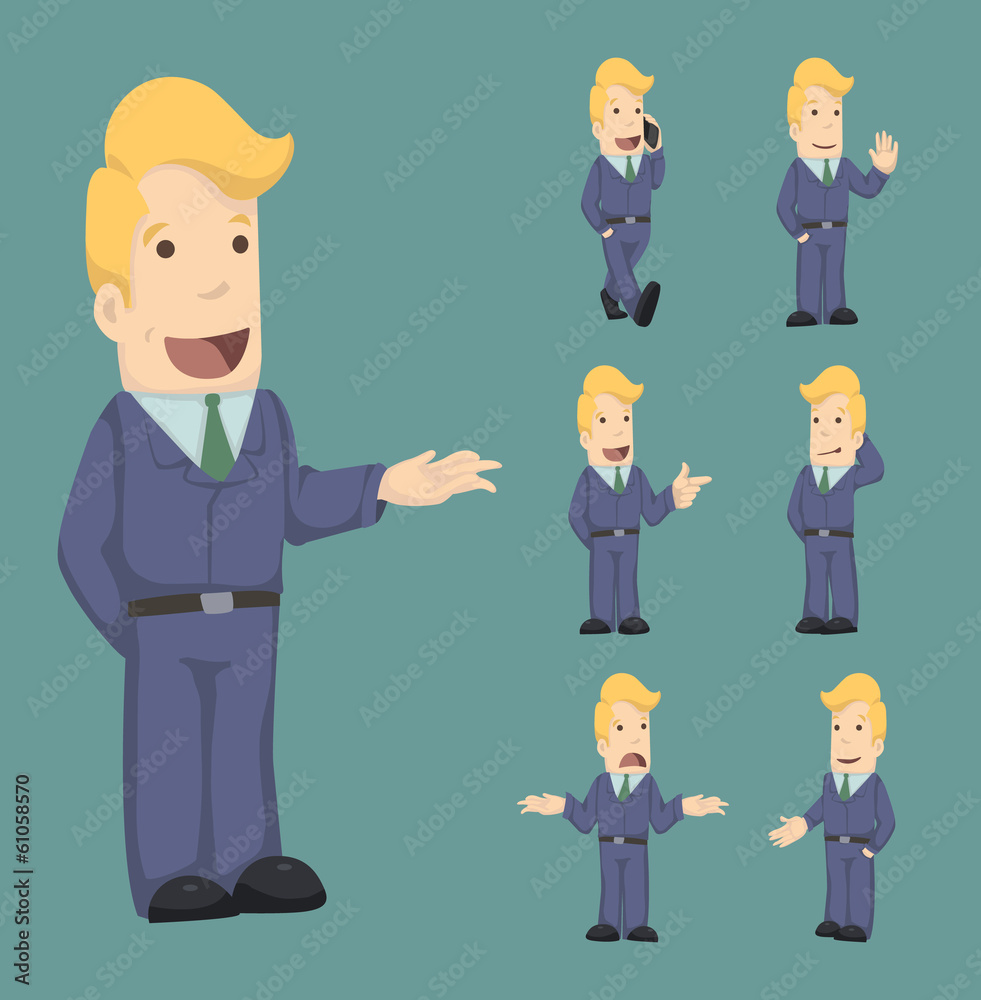 Set of businessman characters poses Set of businessman characters poses