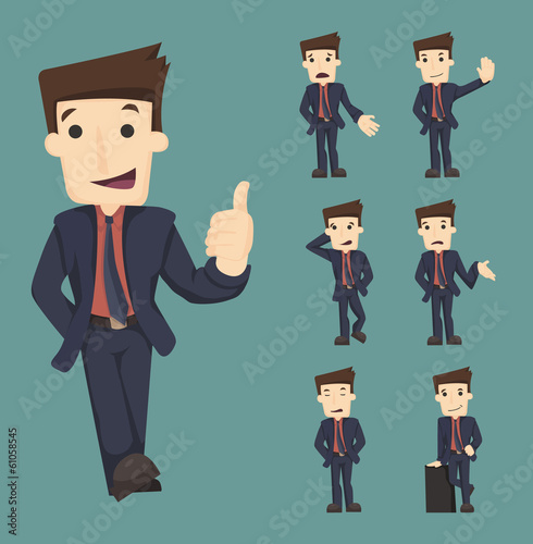 Set of businessman characters poses