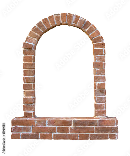 Brick window as a frame, isolated on white background
