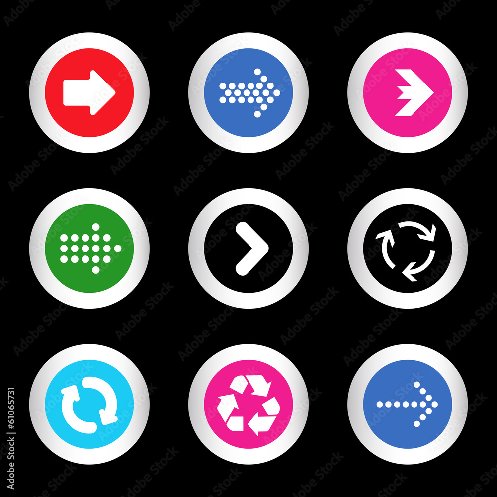 Arrow sign icon set in circle shape internet button