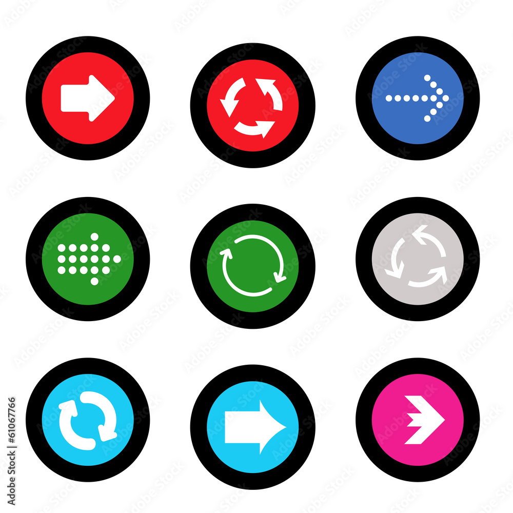 Arrow sign icon set in circle shape internet button