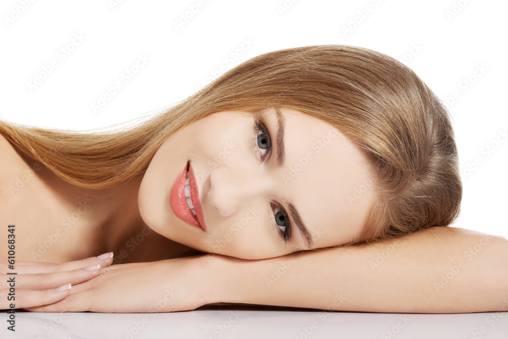 Portrait of beautiful topless caucasian woman. Portrait of beautiful topless caucasian woman.