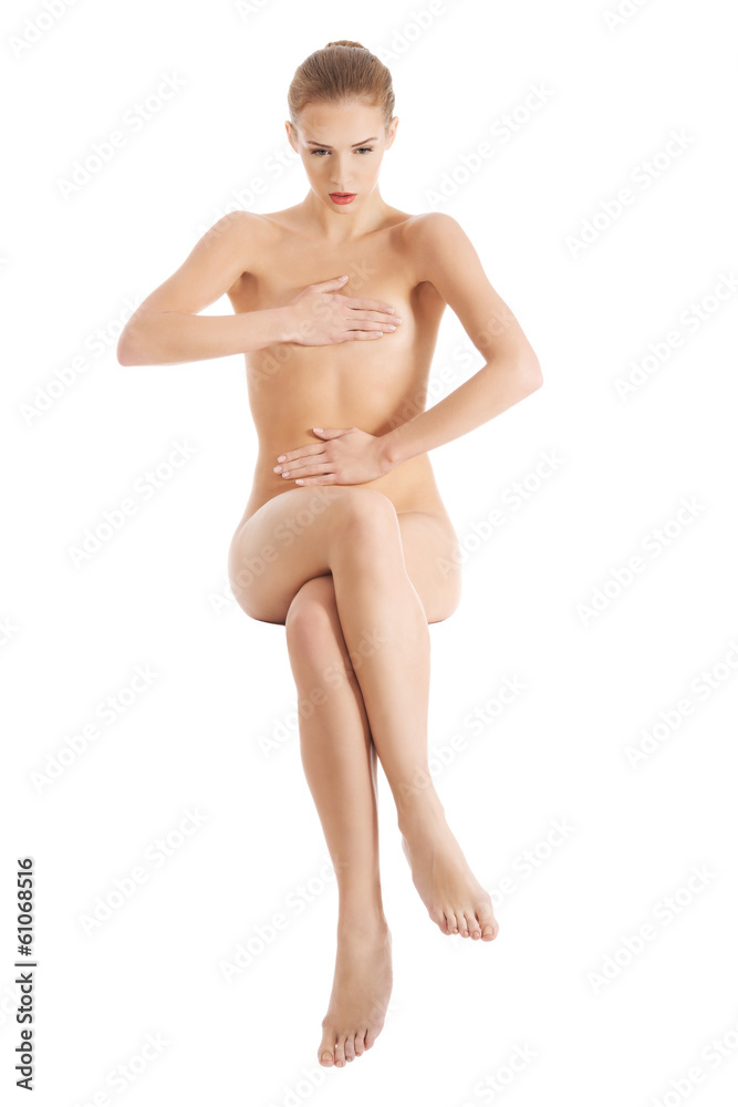 Fototapeta premium Beautiful naked woman sitting,having fresh clean skin.