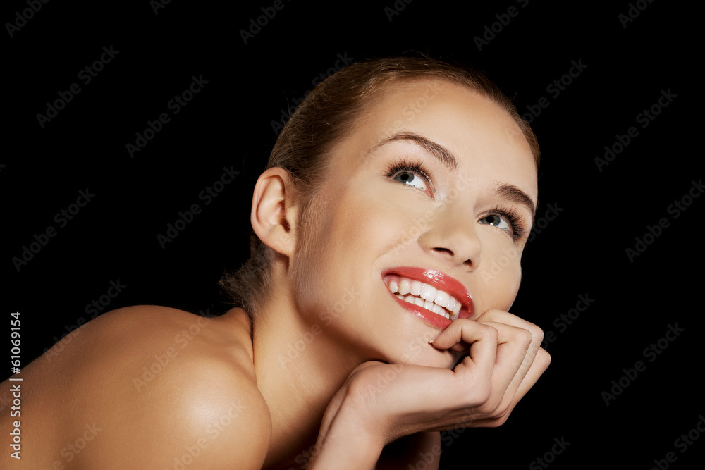 Portrait of beautiful topless caucasian woman. Portrait of beautiful topless caucasian woman.