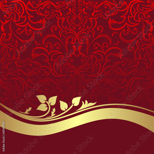 Red luxury ornamental Background with golden Border.