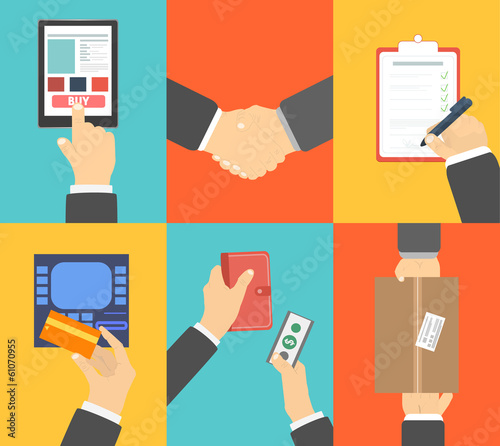 Set of business hands action concepts