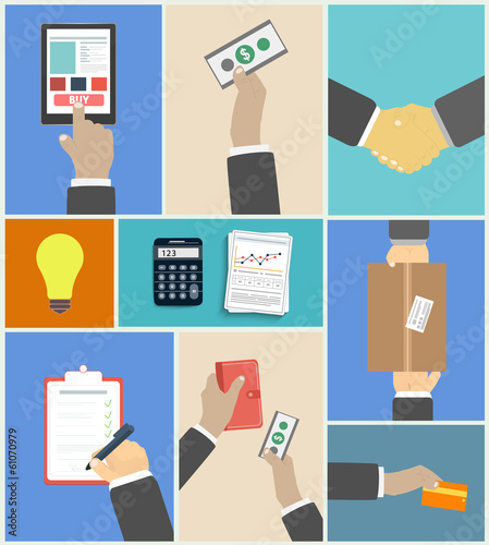 Set of business hands action concepts