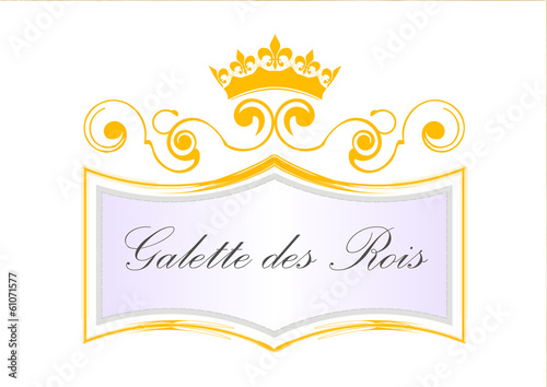 Etiquette galette des rois avec couronne - jaune - epiphanie