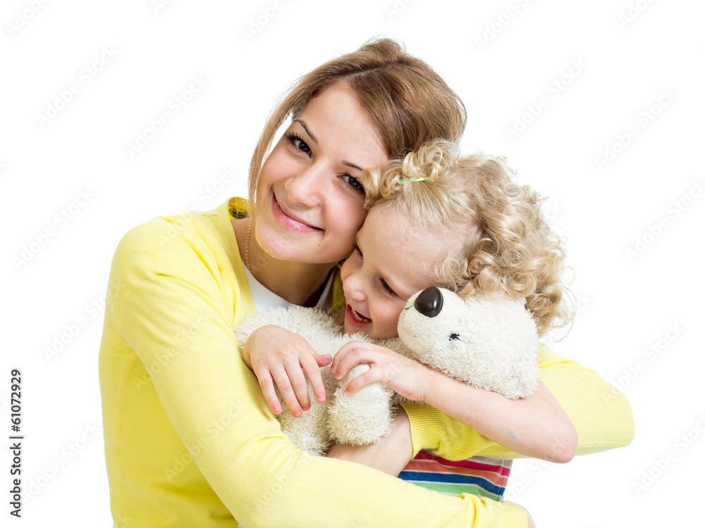 mother playing with her kid girl and plush toy mother playing with her kid girl and plush toy