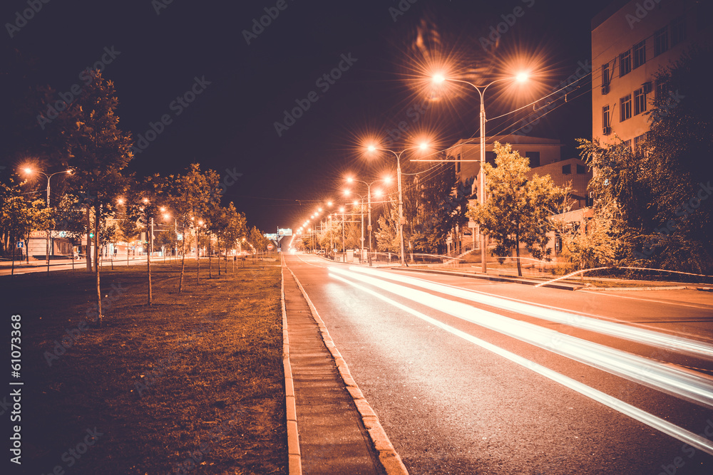 Empty freeway road at night