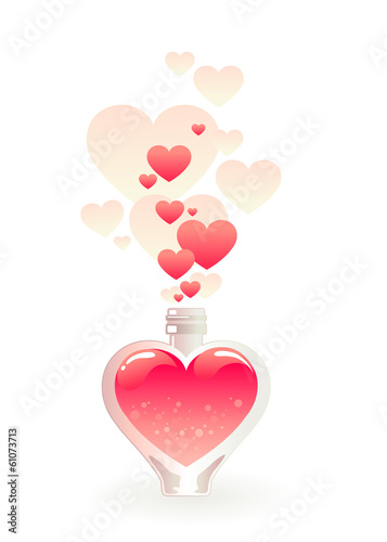 Glass bottle filled with a pink love potion