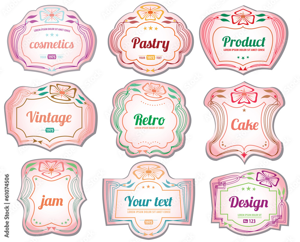 Set of vintage cosmetic labels and stickers. No.01
