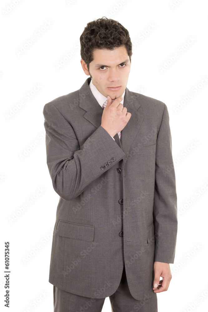 Hispanic thinking man isolated on white background. Hispanic thinking man isolated on white background.